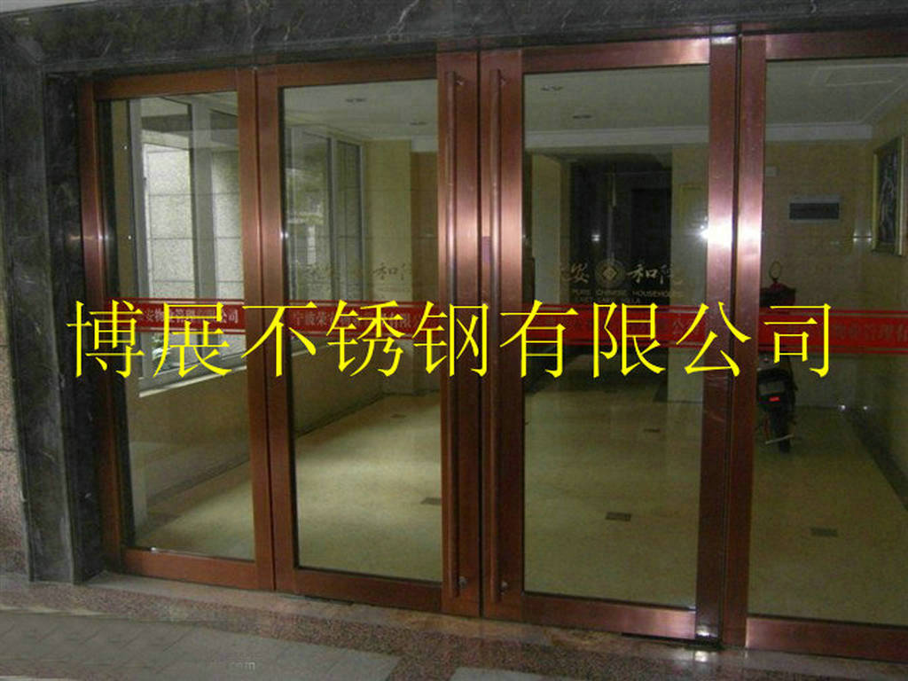 门业图片-不锈钢酒店大门电镀红古铜不锈钢大门、古铜色不锈钢屏风可按客户要求定制图片
