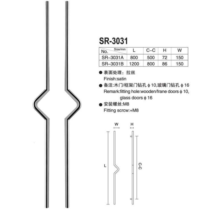 门业图片-不锈钢拉手供应佛山南海惠家五金，写字楼304不锈钢拉手SR-3031SR-3031图片