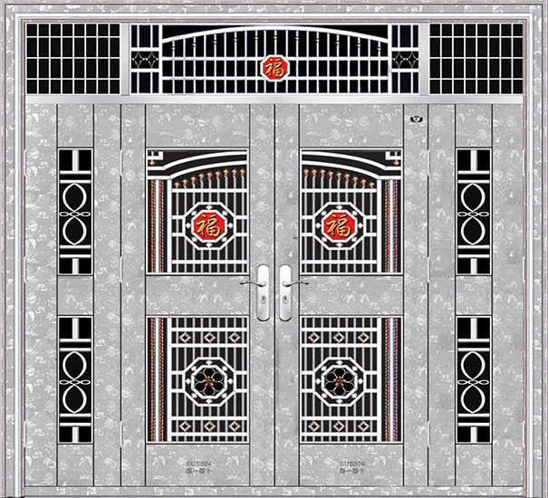 门业图片-不锈钢楼宇门不锈钢楼寓门JFX-12001(熊猫板)洪福齐天图片