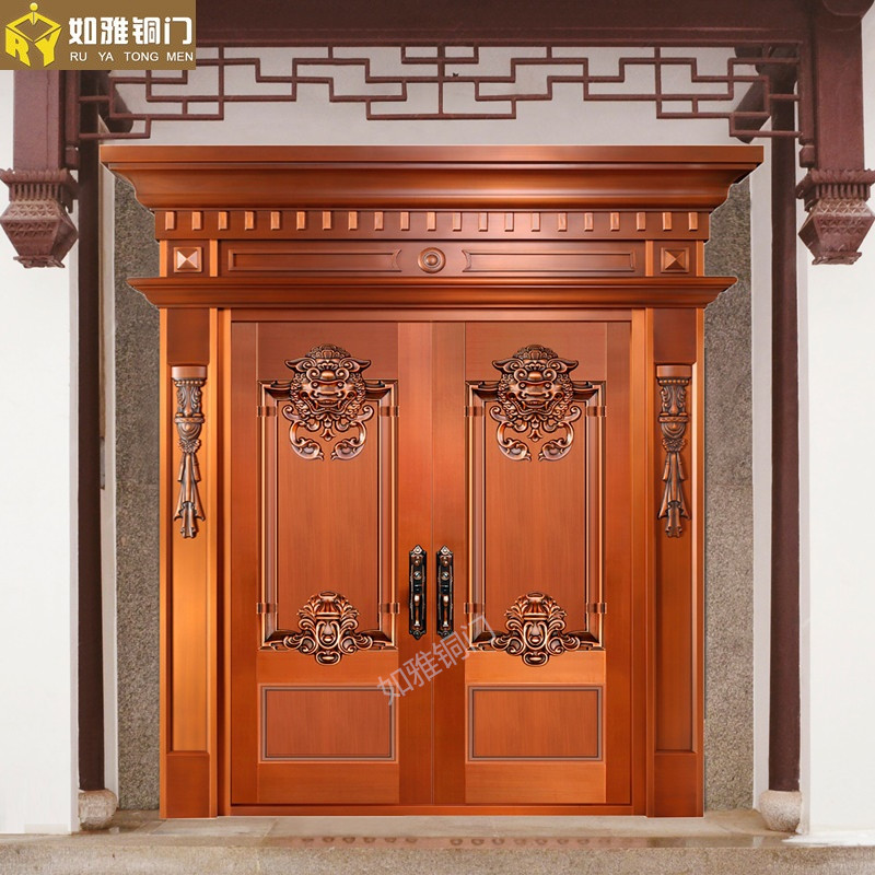 门业图片-如雅双开铜门别墅双开铜门。双开铜门加工，别墅进户门1004图片