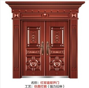 门业图片-非标门红彤彤仿真黄铜双开门 年年红 红双喜nnh图片