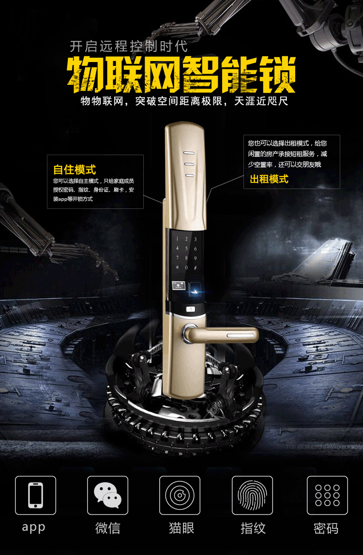 门业图片-指纹锁物联网智能锁(香槟金) 恒众鑫锁业 z-enjoyT62图片