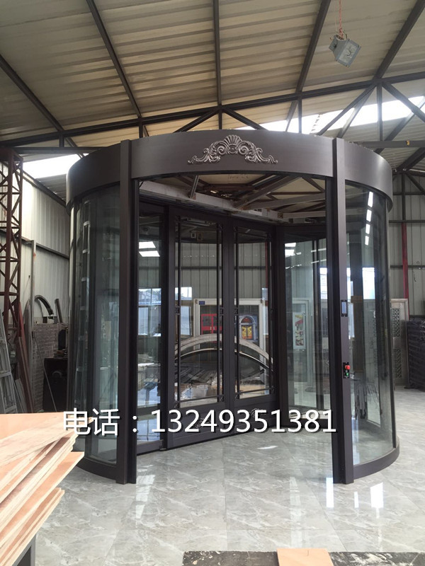 门业图片-自动门石家庄黑色拉丝不锈钢旋转门 定制旋转门价格 宏亚门业2000-3800图片