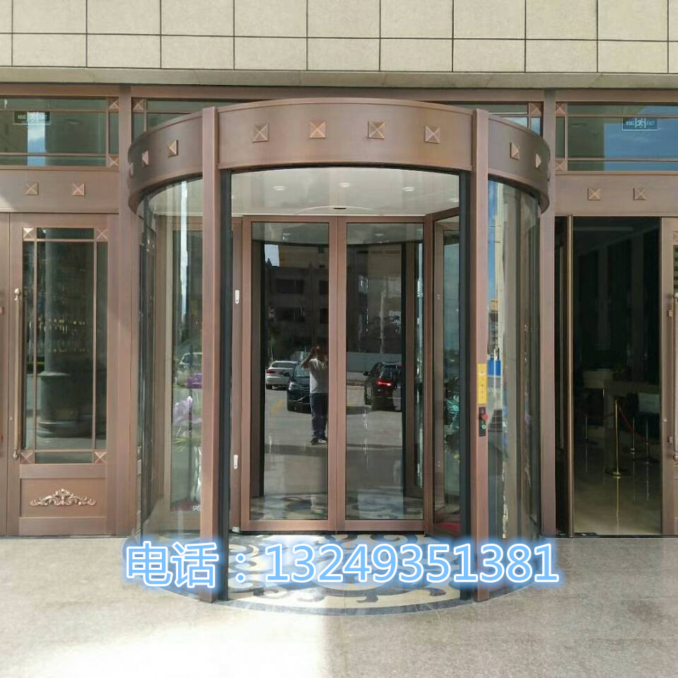 门业图片-自动门石家庄玫瑰金色旋转门 不锈钢带展台旋转门 宏远门业2000-3800图片