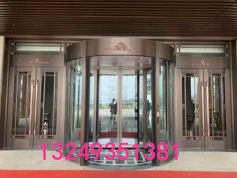 门业图片-自动门石家庄纯铜旋转门 镀铜旋转门加工 宏远门业2000-3800图片