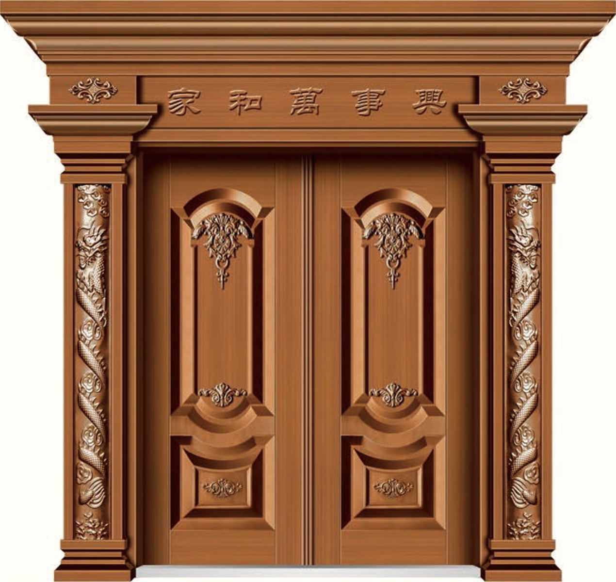 门业图片-模压别墅大门196007铝板-合金板拼接-精雕木纹板-金属灰(描金)模压别墅大门系列图片