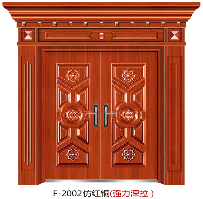 门业图片-非标门户外铁门——强力深拉仿红铜非标大门F-2002图片
