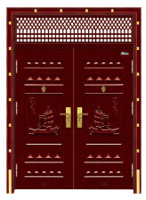 门业图片-非标门SHJ-新一帆风顺独特门框双开门（枣红）SHJ-新一帆风顺独特门框双开门（枣红）图片