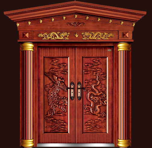 门业图片-高档别墅非标门龙凤吉祥（仿红铜）龙凤吉祥（仿红铜）图片