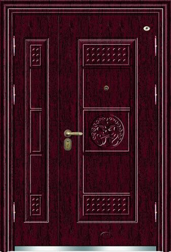 门业图片-高档精雕工艺门系列嘉红天将子母门JH-1003图片