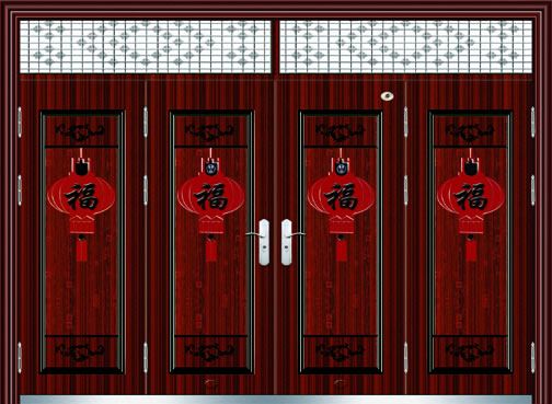 门业图片-高档仿实木系列 嘉红福临门四开门JH-9855图片
