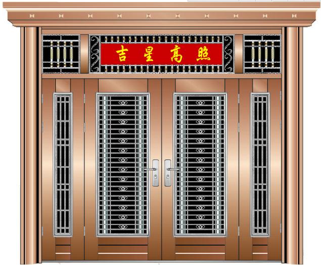 门业图片-钛金不锈钢门四开不锈钢仿铜门1508图片